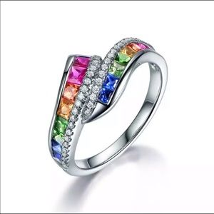 18k white gold Multicolor Rainbow AAA Zircon Ring